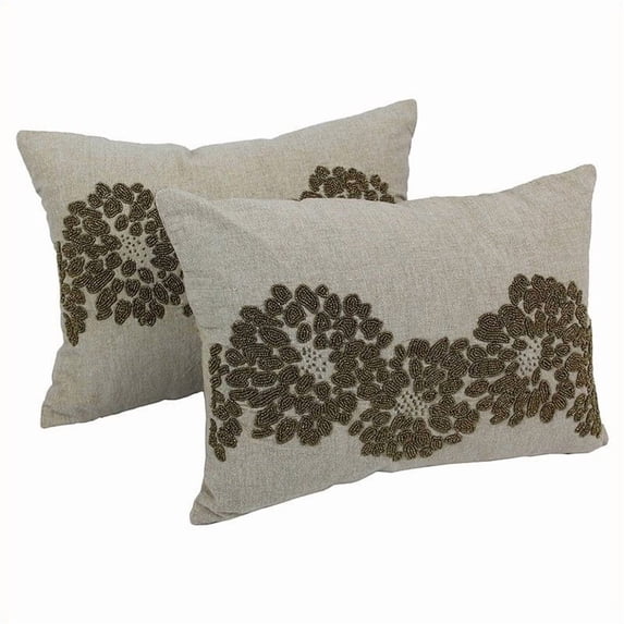 Blazing Needles 18 x 13 in. Floral Pattern Beaded Chambray Throw Pillow - Set of 2