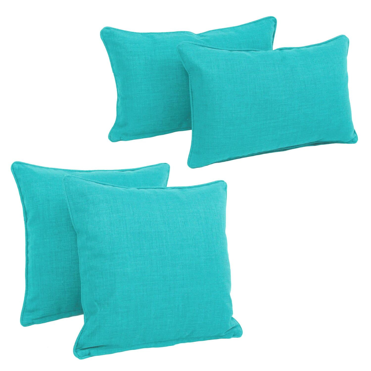 Aqua Blue Polyester Square and Lumbar Pillow Set
