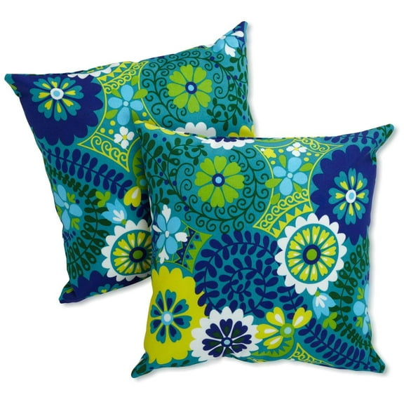 Blazing Needles 18” x 18” Floral Outdoor Throw Pillow Water Resistant, Soft Poly Fill (2 Count)
