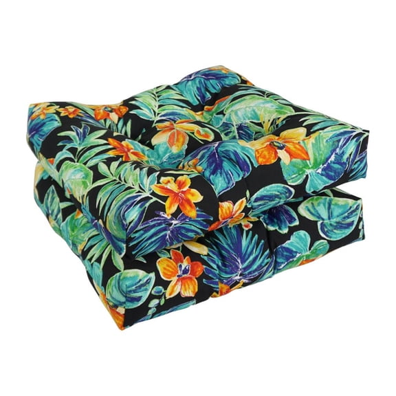 Blazing Needles 19" Squared Patterned Spun Tufted Chair Cushions, Beachcrest Caviar, 2 Count