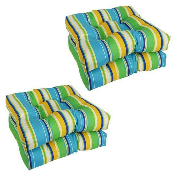 Blazing Needles 19 in. Squared Patterned Spun Polyester Tufted Dining Chair Cushions, Covert Bluebell - Set of 4