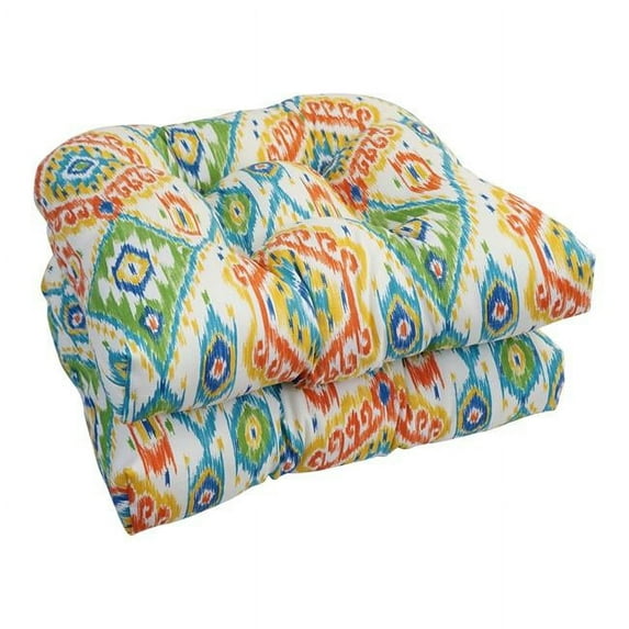 Blazing Needles 19 in. U-Shaped Outddor Dining Chair Cushions, Losani Fiesta - Set of 2
