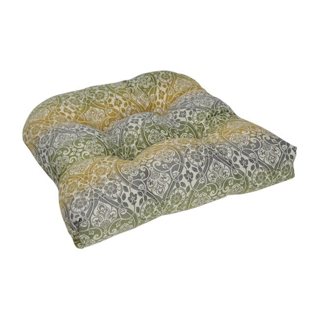 Blazing Needles 19 in. U-Shaped Premium Outdoor Tufted Dining Chair Cushion, Festive Patina