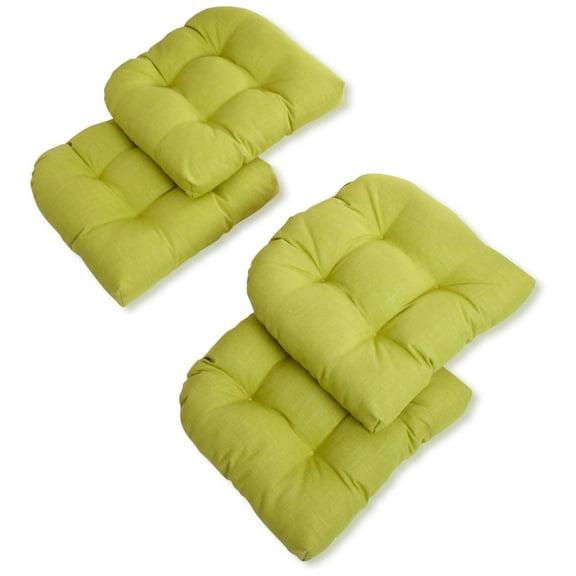 Blazing Needles  19 in. U-Shaped Solid Spun Polyester Tufted Dining Chair Cushions, Lime - Set of 4