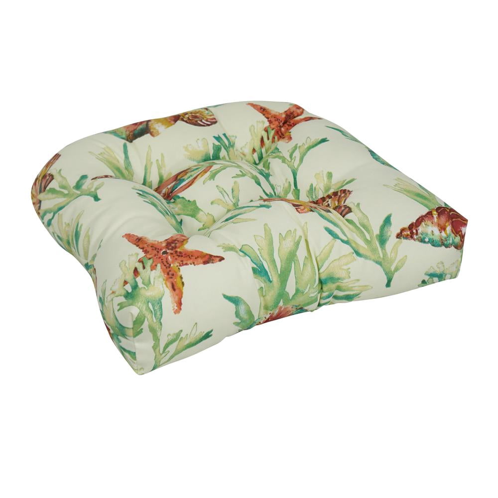 Blazing Needles 93184-1CH-OD-107 19 in. U-Shaped Spun Polyester Outdoor Tufted Dining Chair Cushion, Daytrip Reef