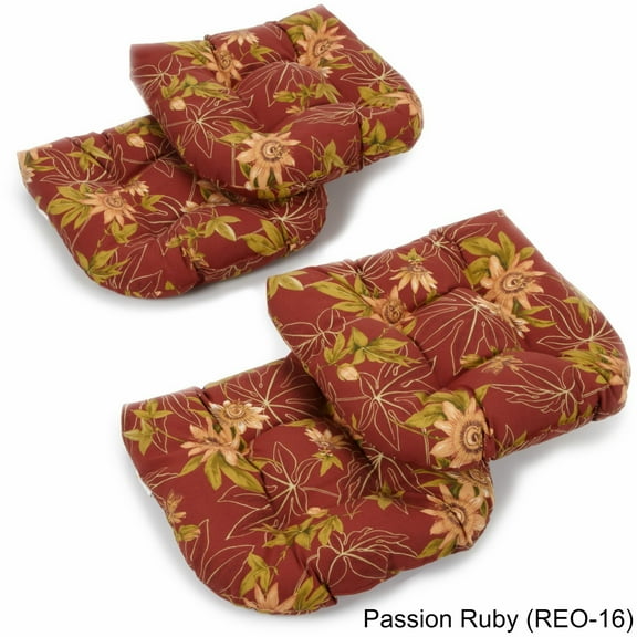 Blazing Needles 19-inch U-Shaped Spun Polyester Outdoor Tufted Dining Chair Cushions (Set of 4)