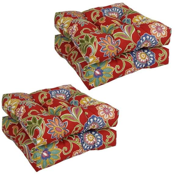 Blazing Needles 19-inch Squared Patterned Spun Polyester Tufted Dining Chair Cushions (Set of 4)
