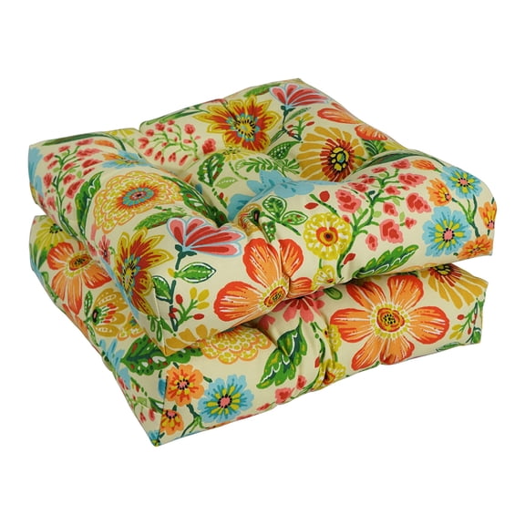 Blazing Needles Outdoor 19-inch Square Chair Cushion, 19" x 19", Gregoire Chamomile 4 Count