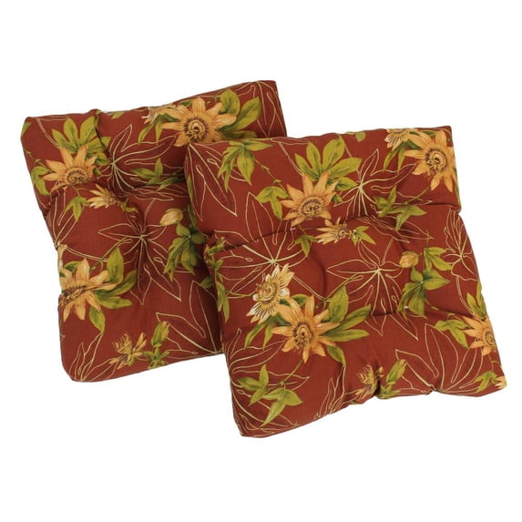 19-inch Squared Spun Polyester Tufted Dining Chair Cushion (Set of Two) - Passion Ruby