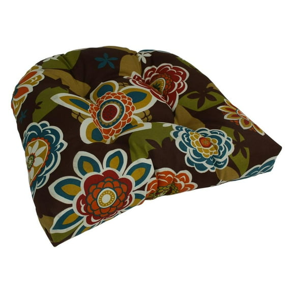 Blazing Needles 19-inch U-Shaped Patterned Spun Polyester Tufted Dining Chair Cushion, Annie Chocolate