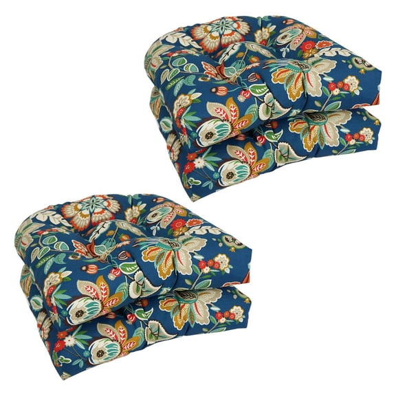 Blazing Needles Outdoor Rounded Back Chair Cushion, 19" x 19", Telfair Peacock 4 Count