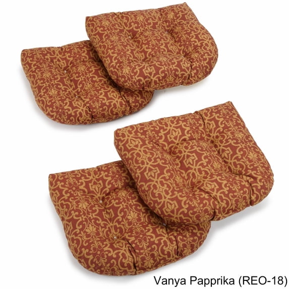 Blazing Needles 19-inch U-Shaped Spun Polyester Outdoor Tufted Dining Chair Cushions (Set of 4)
