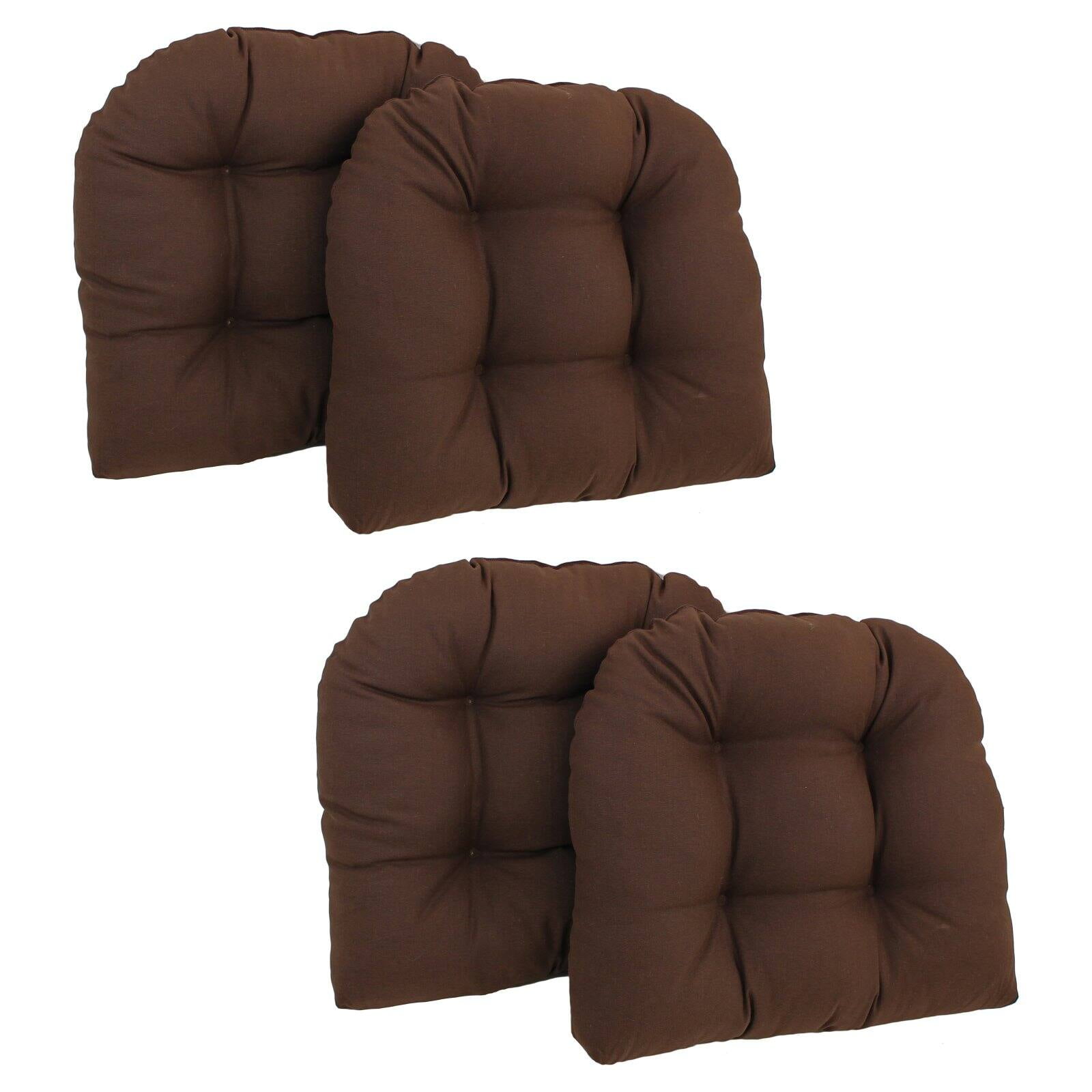 Blazing Needles 16-Inch Solid Twill U-shaped Chair Cushions (Set of 2) -  Chocolate, Indoor Chair Cushions, Made in USA, Tufted Design