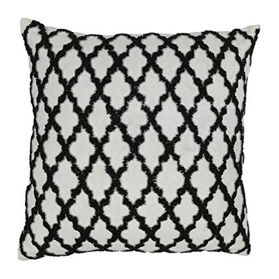 Blazing Needles 20 inch Throw Pillows in Ivory with Black Beads
