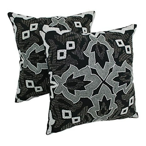 Blazing Needles 20-inch Symmetrical Floral Beaded Throw Pillows (Set of 2)