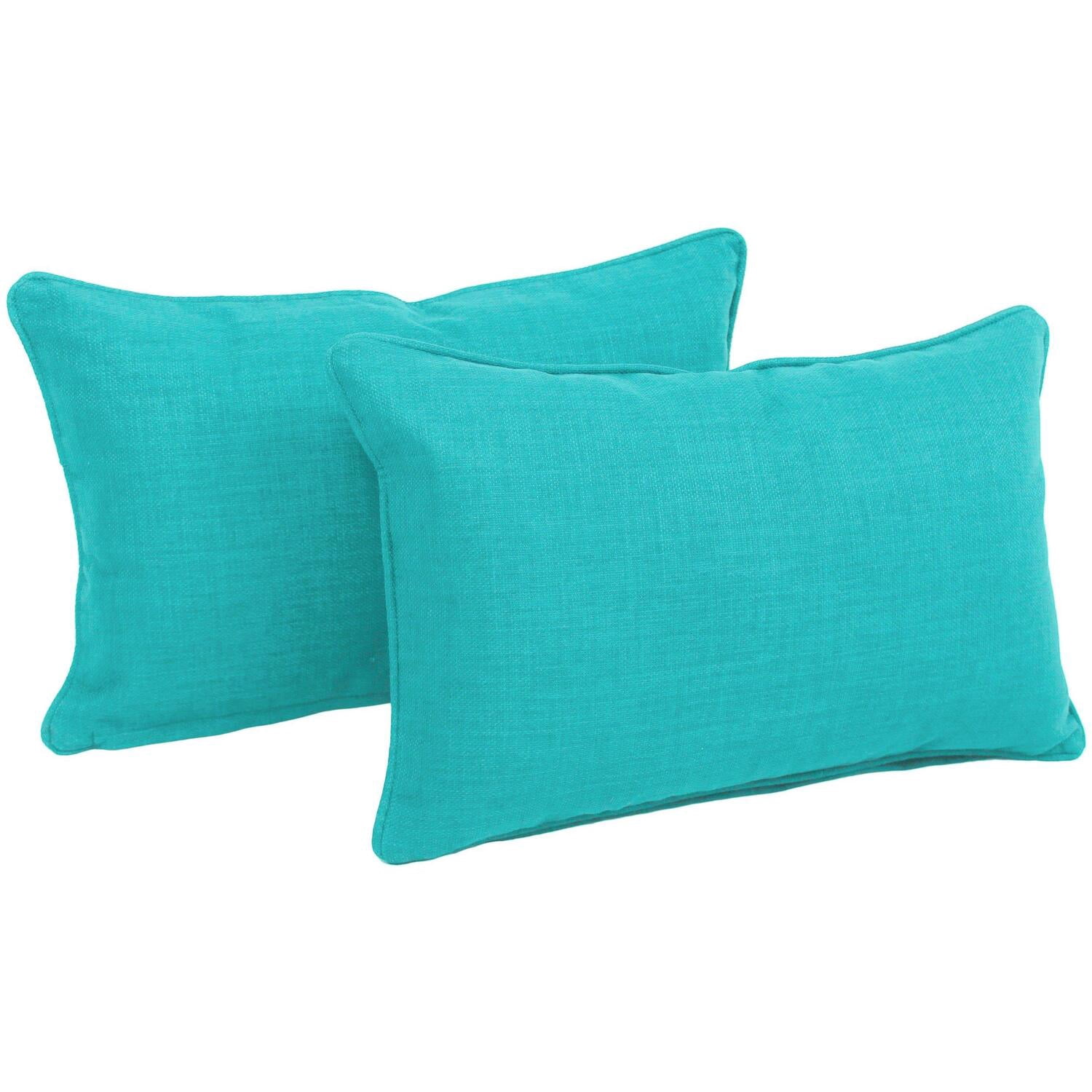 Blazing Needles 20-inch by 12-inch Outdoor Spun Polyester Back Support Pillows (Set of 2)-Color:Aqua Blue
