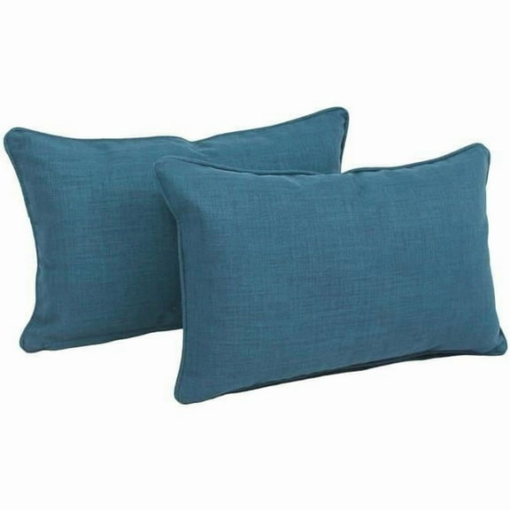 Blazing Needles 20-inch by 12-inch Indoor/Outdoor Lumbar Accent Throw Pillow (Set of 2) Sea Blue