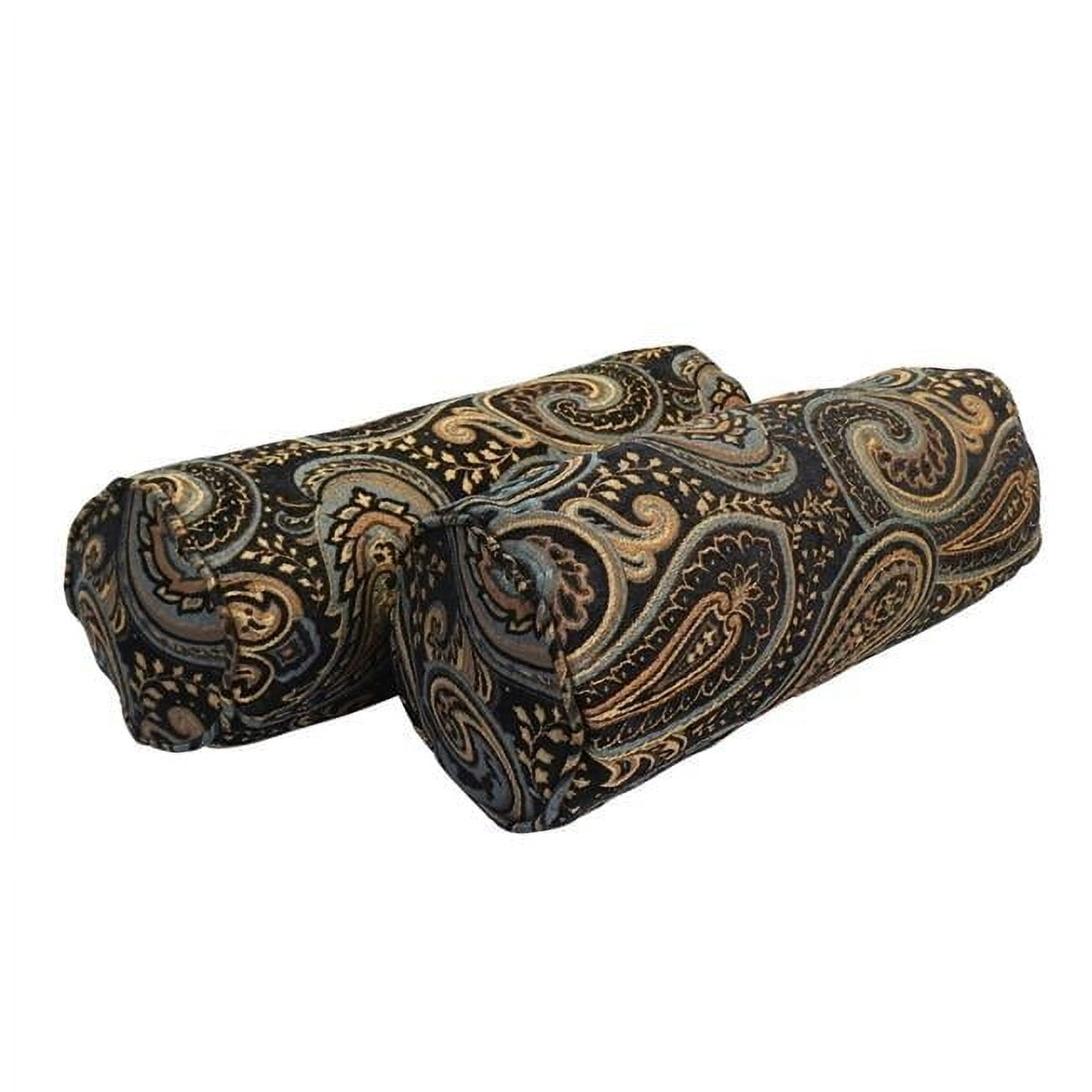 Paisley Chenille Black and Gold Bolster Pillow Set