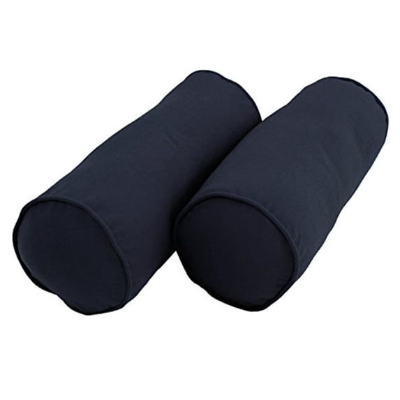 Blazing Needles 20-inch by 8-inch Double-corded Solid Twill Bolster Pillows with Inserts (Set of 2)-Style:Navy