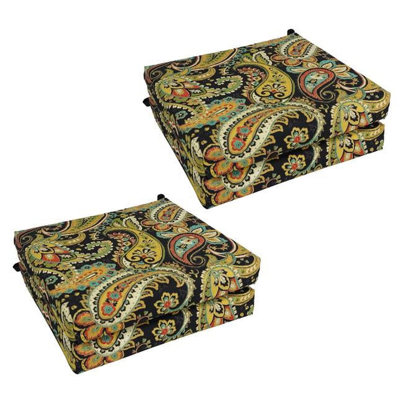 Hadia Franco Noir Patterned Black and Multicolor Outdoor Chair Cushions, Set of 4