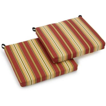 20-inch by 19-inch Spun Polyester Chair Cushion (Set of Two)-Color:Kingsley Stripe Ruby