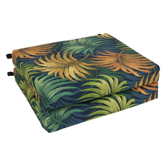 Blazing Needles 93454-2CH-REO-61 20 x 19 in. Patterned Outdoor Spun Polyester Chair Cushions, Laperta Monsoon - Set of 2