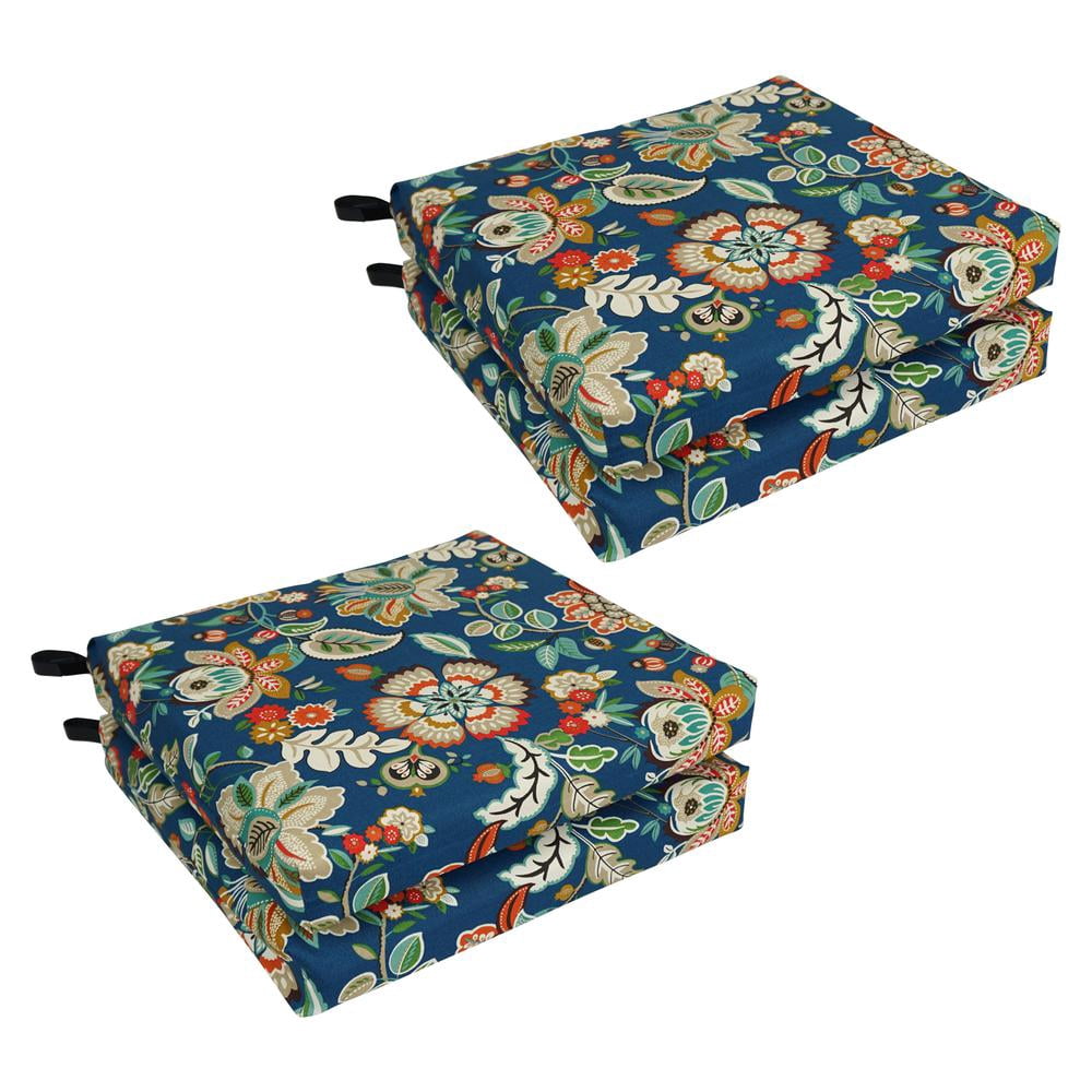 Blazing Needles 93454-4CH-REO-64 20 x 19 in. Patterned Outdoor Spun Polyester Chair Cushions, Telfair Peacock - Set of 4