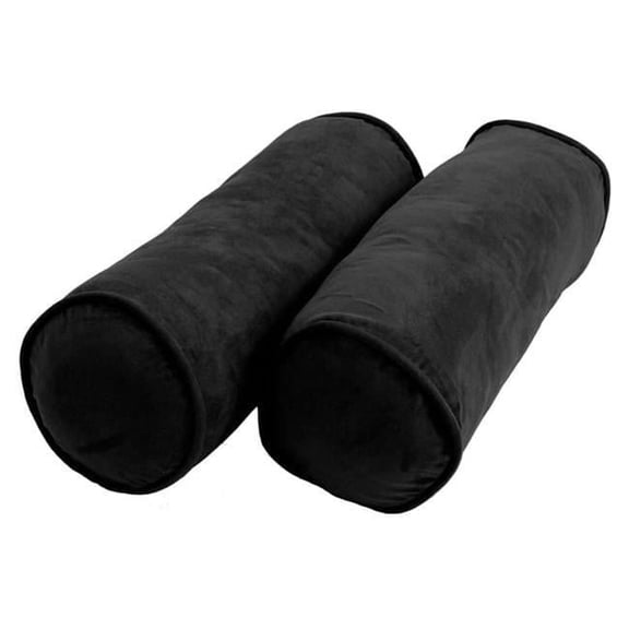 Blazing Needles 9814-CD-S2-MS-BK 20 x 8 in. Double-Corded Solid Microsuede Bolster Pillows with Inserts, Black - Set of 2