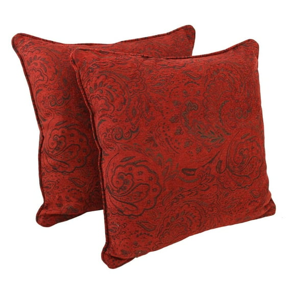 25-inch Double-corded Patterned Jacquard Chenille Square Floor Pillows with Inserts (Set of 2), Scrolled Floral Red