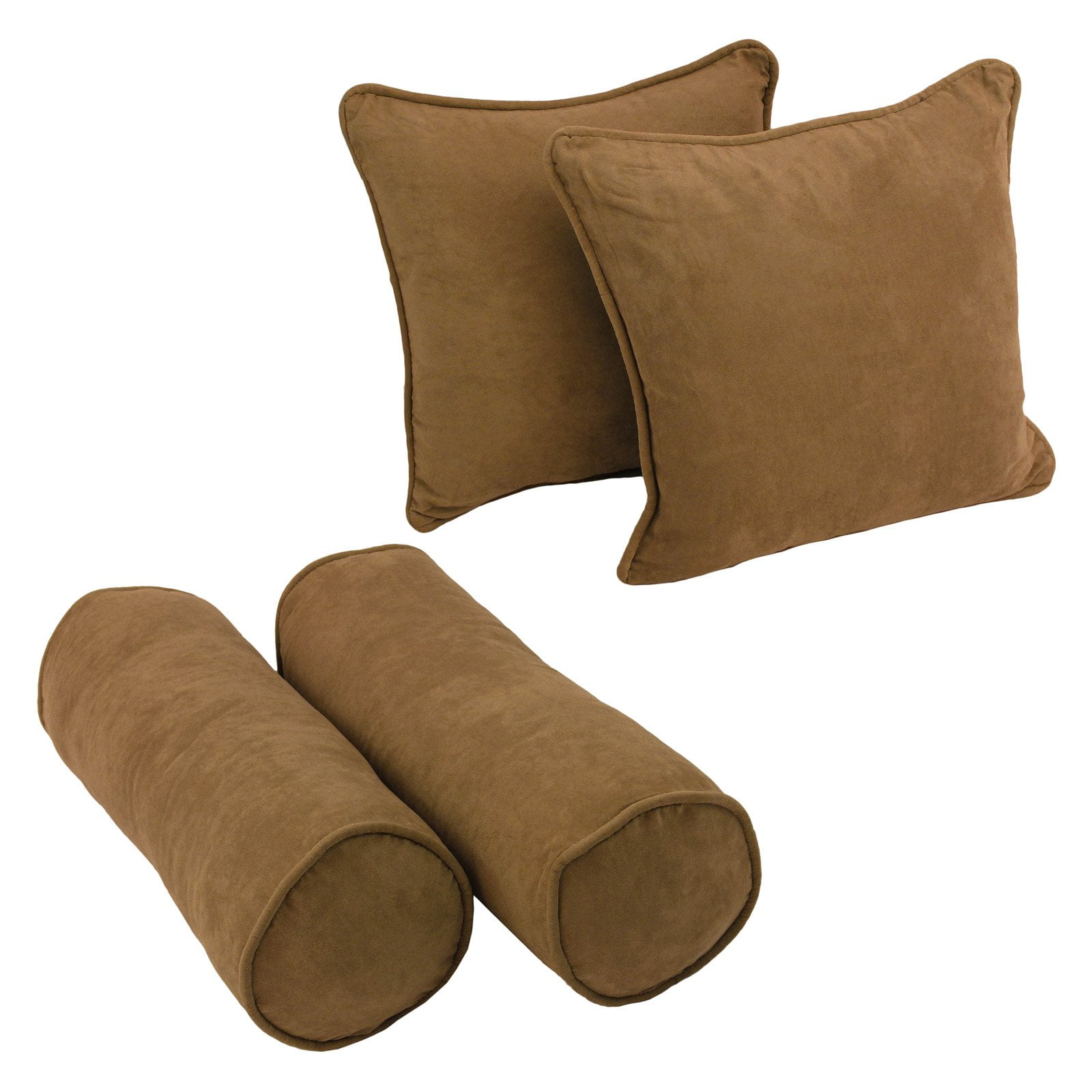 Saddle Brown Microsuede Corded Throw Pillow and Bolster Set