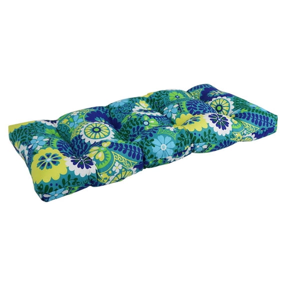Blazing Needles 42-inch by 19-inch Tufted Indoor/Outdoor Loveseat/Bench Cushion - 19" x 42" Luxury Azure