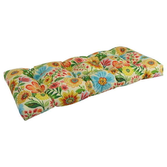 Blazing Needles 42-inch by 19-inch Tufted Indoor/Outdoor Loveseat/Bench Cushion - 19" x 42" Gregoire Chamomille