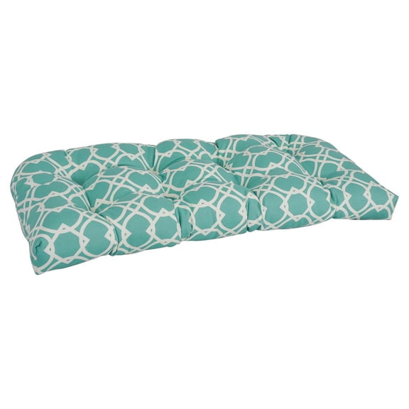 Blazing Needles Rounded Back Tufted Outdoor Loveseat Cushion, 42 x 19, Elipse Pool