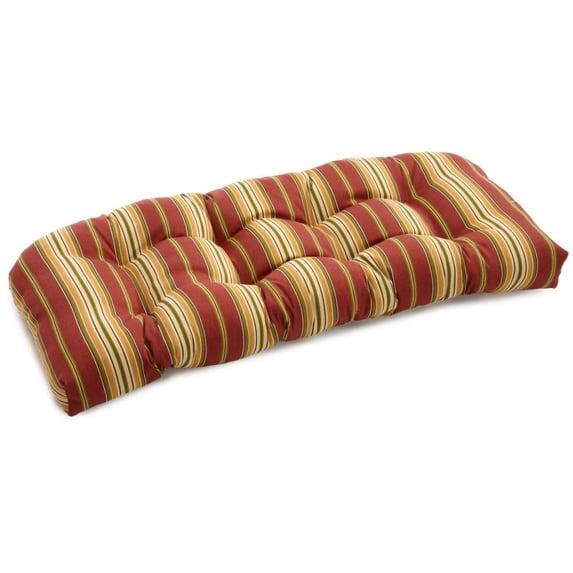 42-inch by 19-inch U-Shaped Solid Spun Polyester Tufted Settee/Bench Cushion - Kingsley Stripe Ruby
