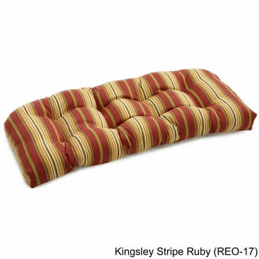 42-inch by 19-inch U-Shaped Solid Spun Polyester Tufted Settee/Bench Cushion-Color:Kingsley Stripe Ruby