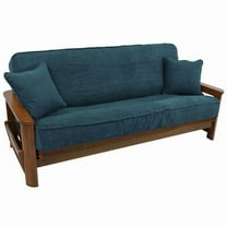 Blazing Needles 8 to 9 in. Solid Microsuede Double Corded Full Futon Cover Set with Two 18 in. Throw Pillows, Teal - Set of 3