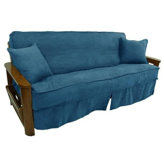 Blazing Needles 9671-CD-MS-TL 8 to 9 in. Solid Microsuede Double Corded Full Futon Slipcover Set with Two 18 in. Throw Pillows, Teal - Set of 3