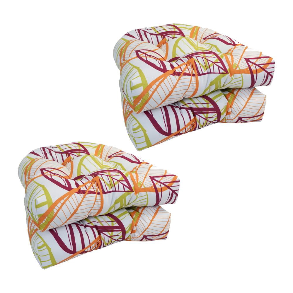Blazing Needles Outdoor Rounded Back Chair Cushion, 19" x 19", Bright Palm 4 Count