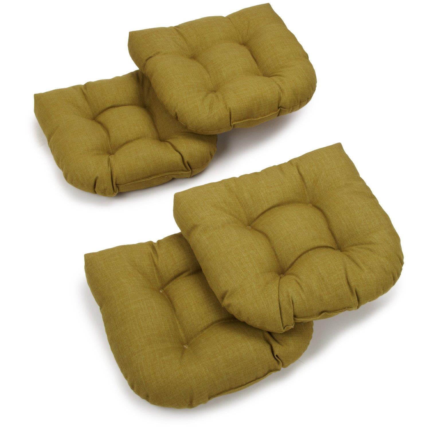 Blazing Needles 93184-4CH-REO-SOL-02 19 in. U-Shaped Solid Spun Polyester Tufted Dining Chair Cushions, Avocado - Set of 4