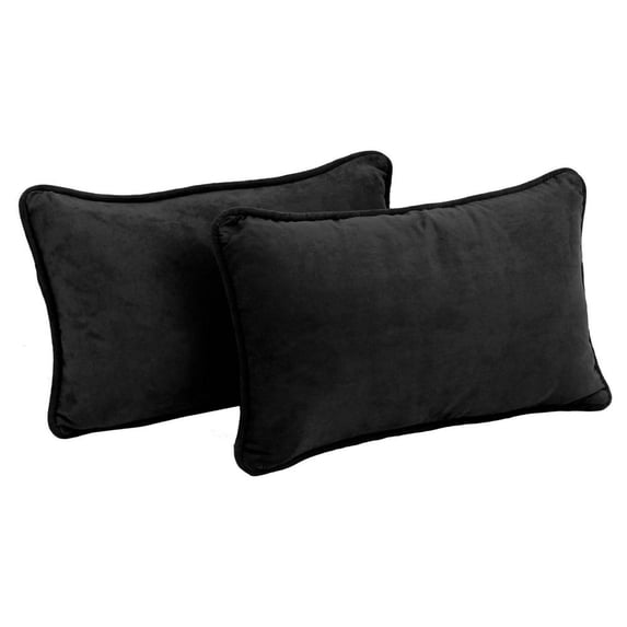 Blazing Needles 9811-CD-S2-MS-BK 20 x 12 in. Double-Corded Solid Microsuede Back Support Pillows with Inserts, Black - Set of 2