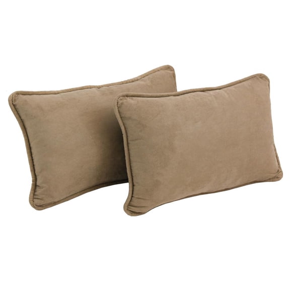 Blazing Needles 9811-CD-S2-MS-JV 20 x 12 in. Double-Corded Solid Microsuede Back Support Pillows with Inserts, Java - Set of 2