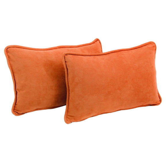 Blazing Needles 9811-CD-S2-MS-TD 20 x 12 in. Double-Corded Solid Microsuede Back Support Pillows with Inserts, Tangerine Dream - Set of 2