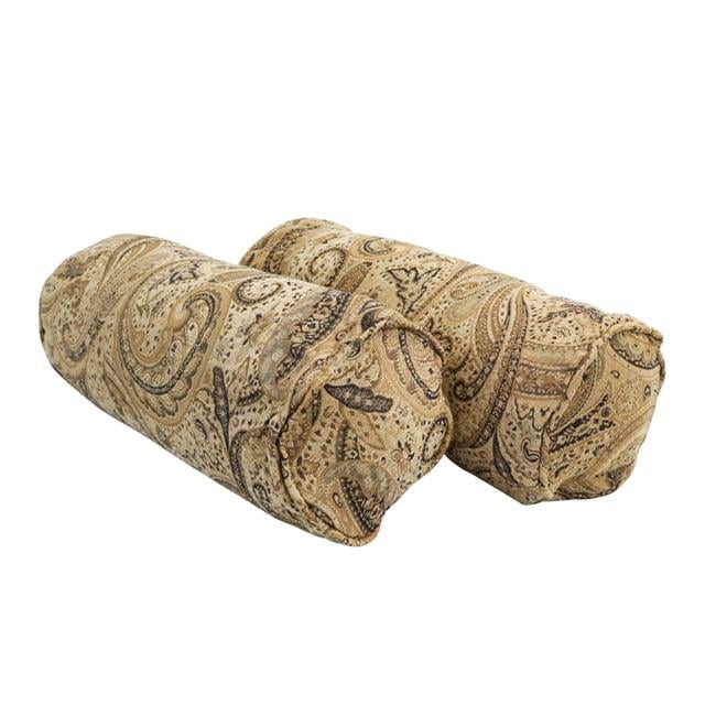 Tan Paisley Chenille Bolster Pillow Set, 20" x 8"