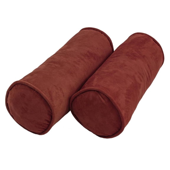 Blazing Needles 9814-CD-S2-MS-RW 20 x 8 in. Double-Corded Solid Microsuede Bolster Pillows with Inserts, Red Wine - Set of 2