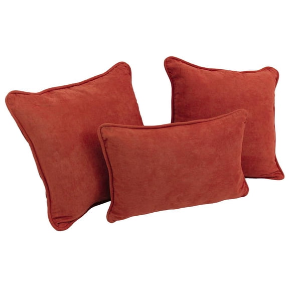 Blazing Needles 9817-CD-S3-MS-CR Double-Corded Solid Microsuede Throw Pillows with Inserts, Cardinal Red - Set of 3