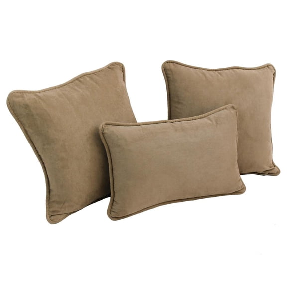 Blazing Needles 9817-CD-S3-MS-JV Double-Corded Solid Microsuede Throw Pillows with Inserts, Java - Set of 3