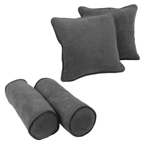 Blazing Needles 9818-CD-S4-MS-GY Double-Corded Solid Microsuede Throw Pillows with Inserts, Steel Grey - Set of 4