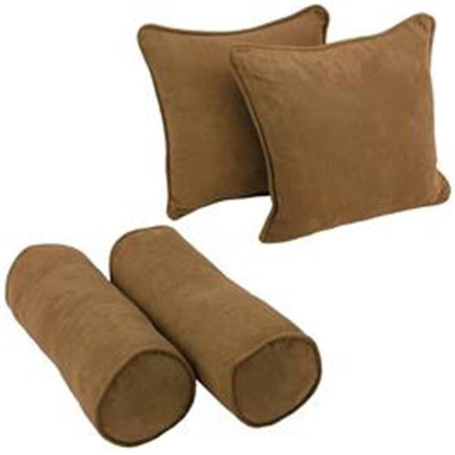 Saddle Brown Microsuede Corded Throw Pillow and Bolster Set