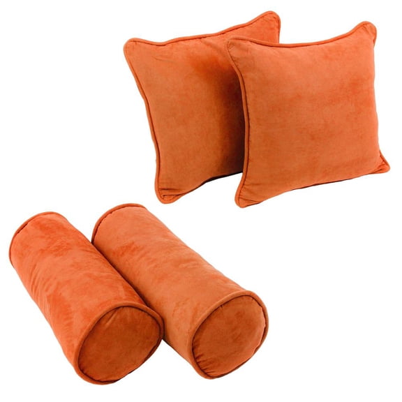 Blazing Needles 9818-CD-S4-MS-TD Double-Corded Solid Microsuede Throw Pillows with Inserts, Tangerine Dream - Set of 4