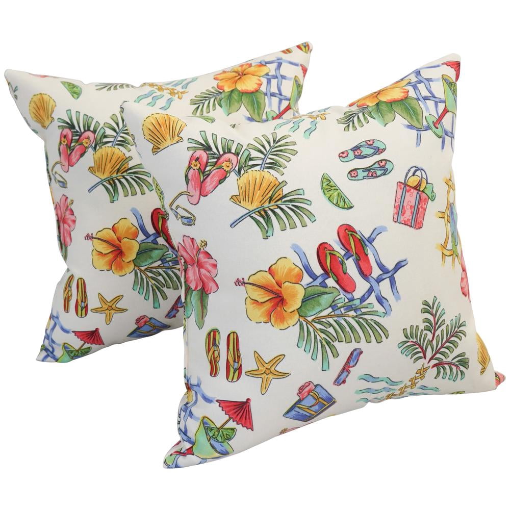 Blazing Needles Square Outdoor Throw Pillow, 17", Beach Luau 2 Count